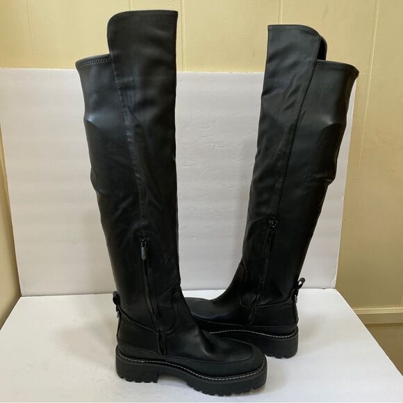 NEW WITHOUT TAGS SAM EDELMAN LERUE TALL RIDING BOOTS IN BLACK VEGAN LEATHER - Picture 11 of 13